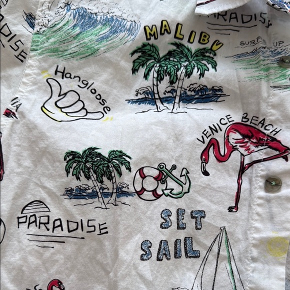 Reverse Threads Men M Button Down Flamingo Malibu Beach Tropical Sailboat Shirt - Picture 4 of 7